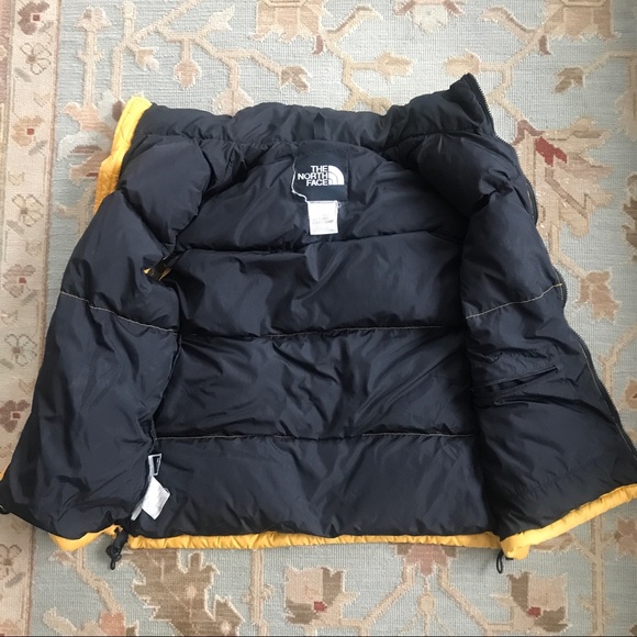 SOLD: VTG 90s North Face Nuptse 700 Down L Puffer VEST Stowable Hood Yellow - Picture 4 of 12
